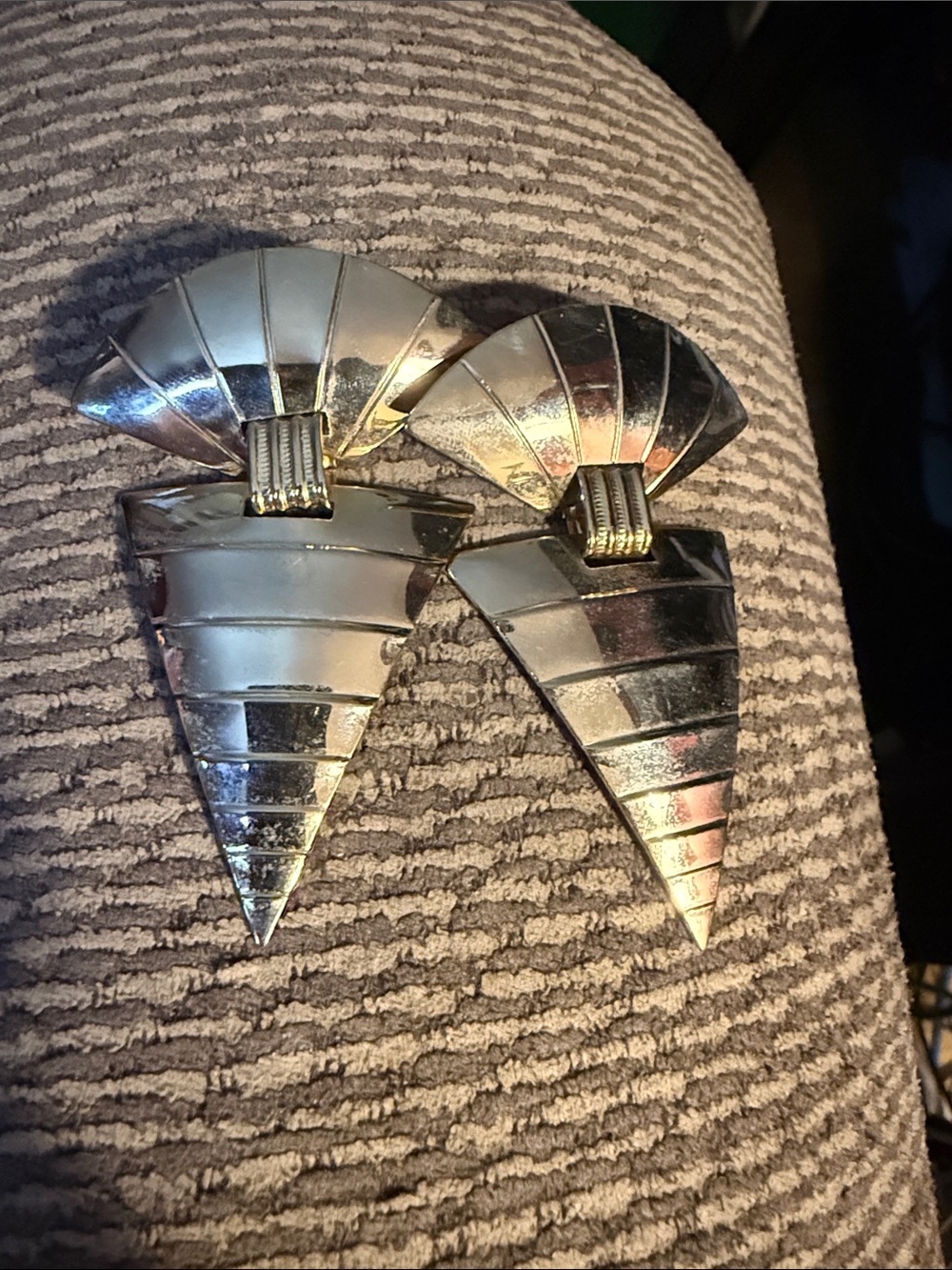 Geometric Silver-Tone Art Deco Clip Earrings